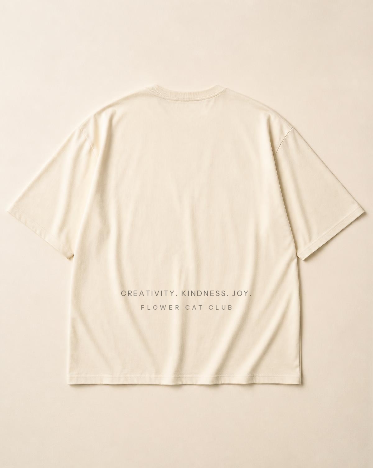 Back of the Founding Tee — Creativity. Kindness. Joy. Flower Cat Club