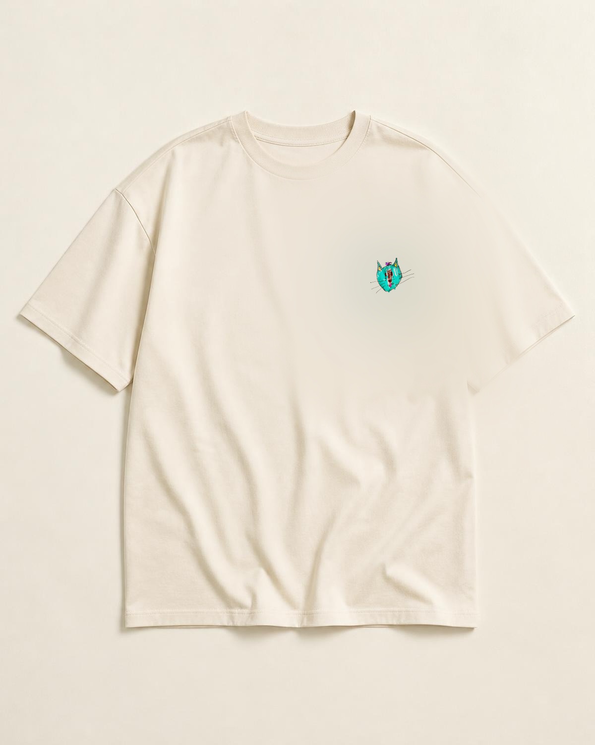 Ocean Cat Founding Tee — small original drawing on the left chest of the ivory tee
